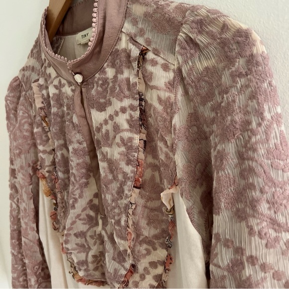 Tiny by Anthropologie Pink Ruffle Embroidered Blouse Forest Fairy Floral Holiday - Picture 5 of 9
